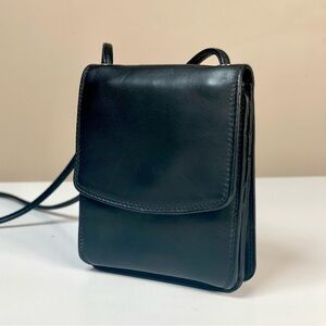 Derek Alexander Black Leather Crossbody Mini Wallet